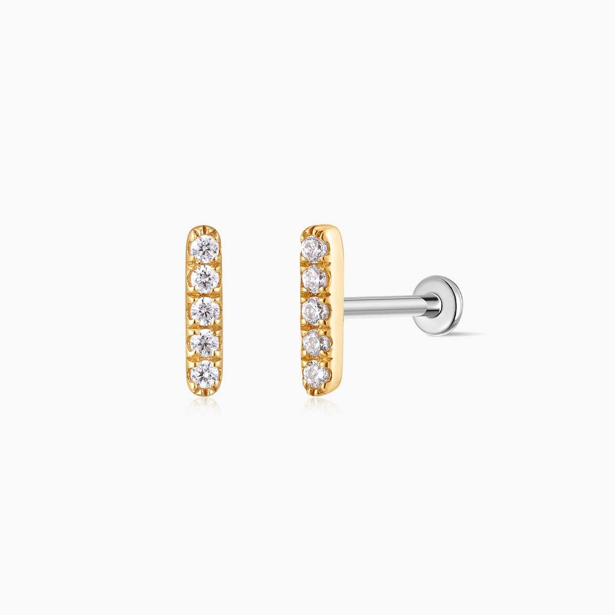 14K Solid Yellow Gold Vertical Pavé Stud