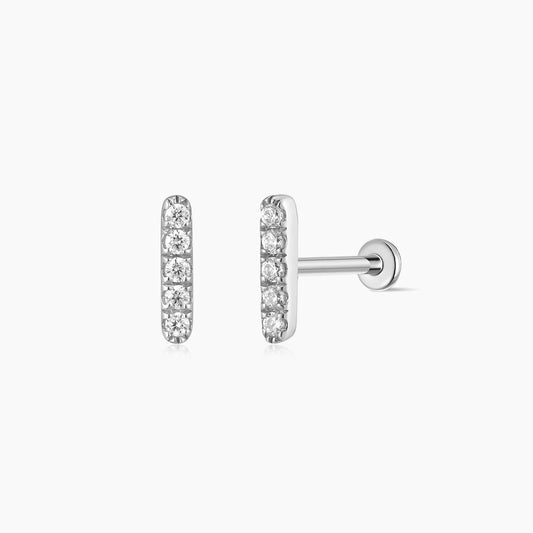 14K Solid White Gold Vertical Pavé Stud