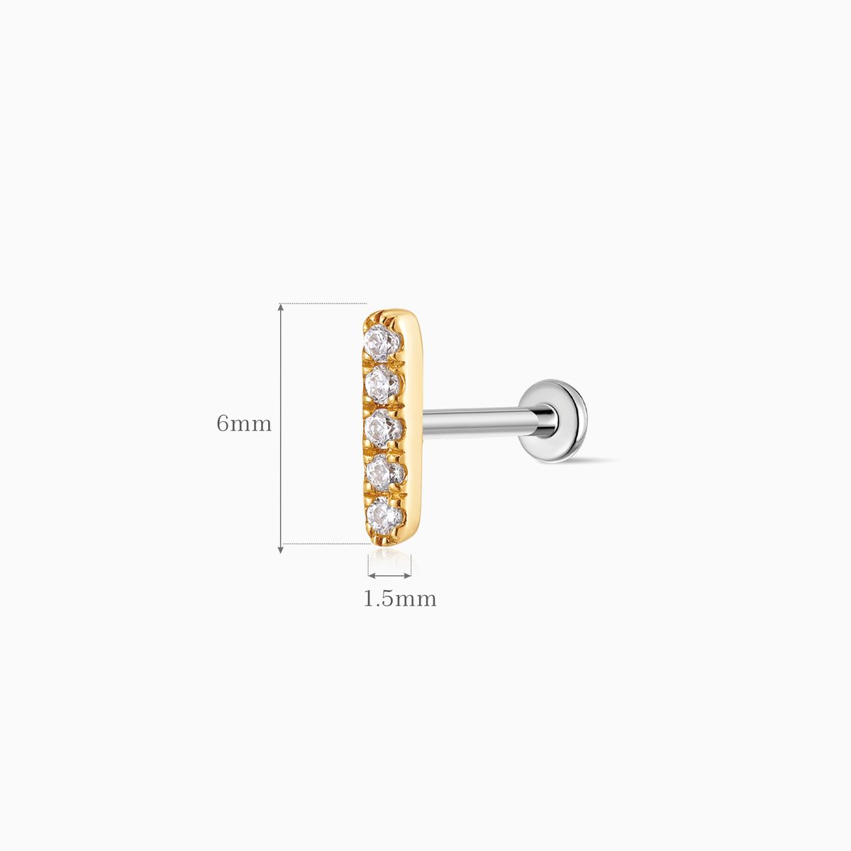 14K Solid Yellow Gold Vertical Pavé Stud