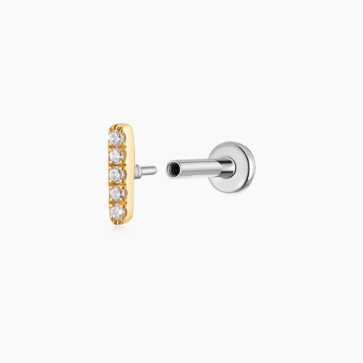14K Solid Yellow Gold Vertical Pavé Stud