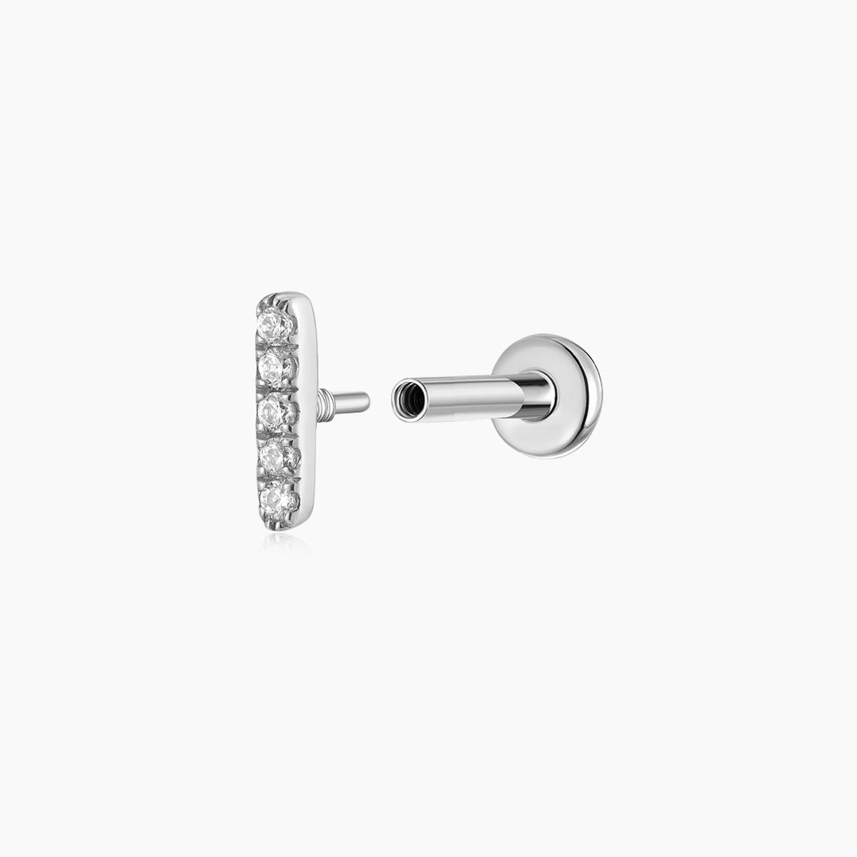 14K Solid White Gold Vertical Pavé Stud