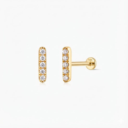 14K Solid Yellow Gold Vertical Pavé Stud & Solid Gold Post