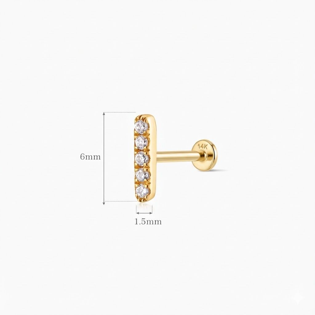 14K Solid Yellow Gold Vertical Pavé Stud & Solid Gold Post
