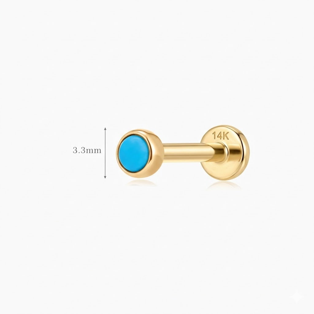 14K Solid Yellow Gold Turquoise Flat Back Stud & Solid Gold Post